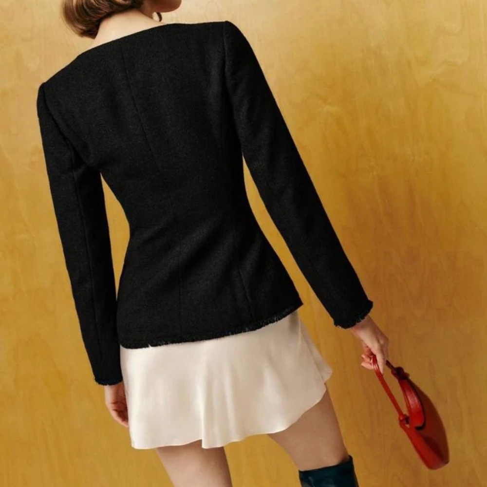 NWT Reformation Colleen' Black Long Sleeve Square Neck Top Size 2 - Picture 6 of 9